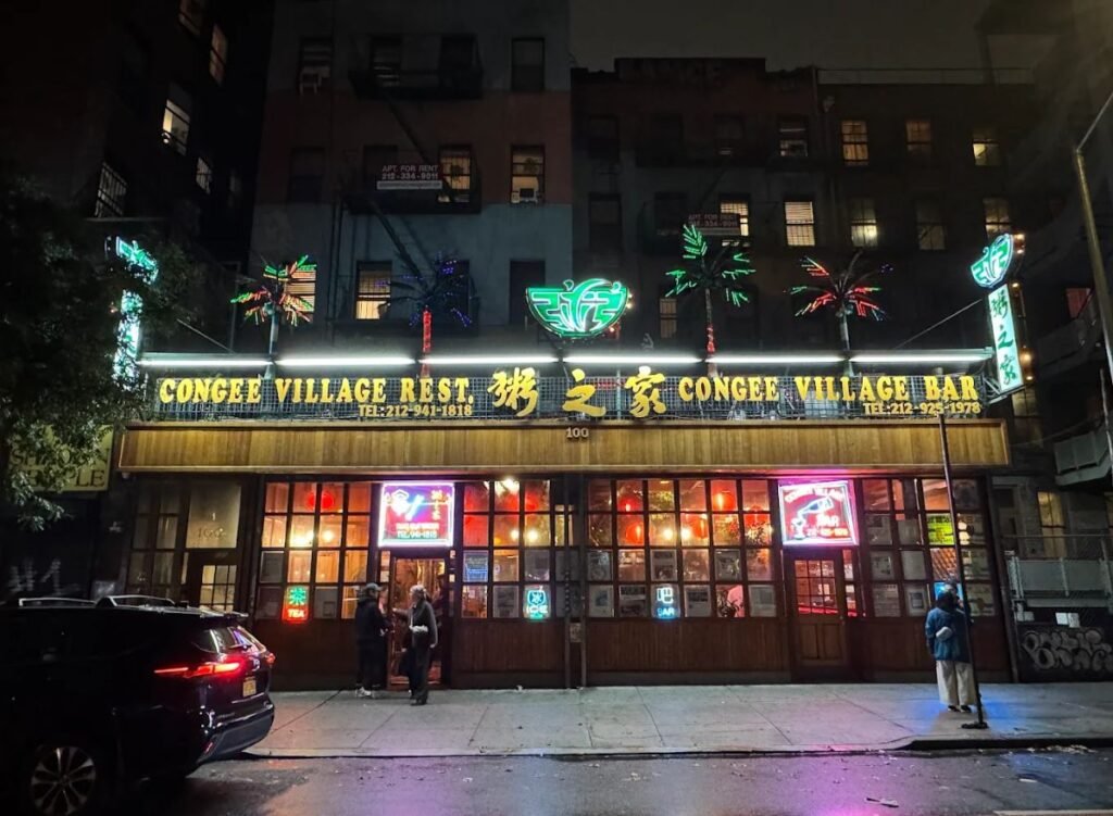 Traditional Asian breakfast foods including congee, steamed buns, and soup