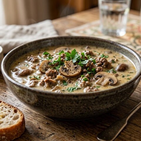 Mushroom Soup with Hamburger Meat